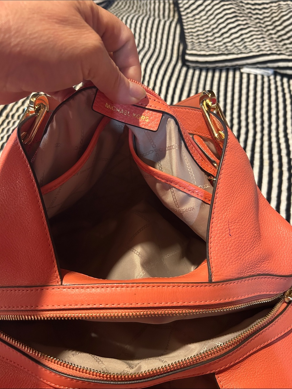 Michael Kors Coral-Peach Leather Shoulder Bag - Picture 10 of 13